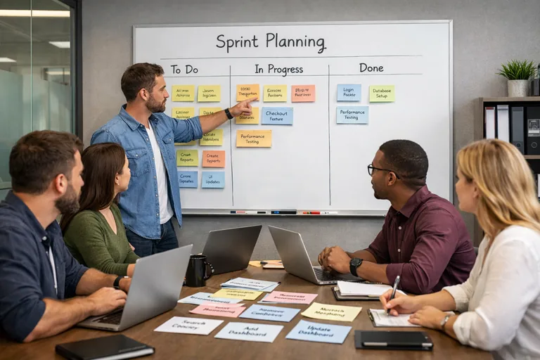 Sprint hedefi, öncelik ve kapasite dengesi kurma Sprint planlama sırasında ekip üyelerinin hedefleri tartışıp işleri küçük parçalara ayırarak netleştirmesi