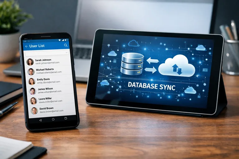Yerel veritabanı akışı ile ağ senkronizasyonunun birlikte çalıştığı, kullanıcı listesi senaryosuna odaklı yapı