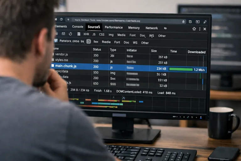 Tarayıcı ağ sekmesinde rota değişimi sonrası yeni bir chunk dosyasının indirildiğini gösteren kayıt