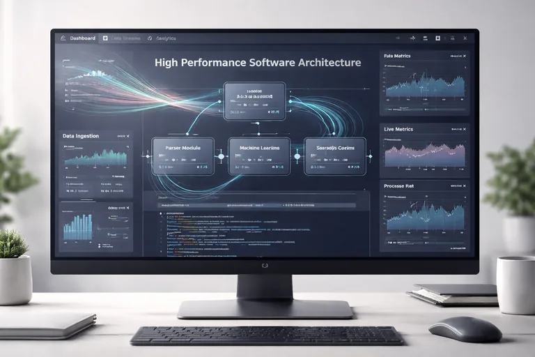 Bir yazılım mimarisinde C++ tabanlı modüllerin yüksek performanslı veri işleme sürecini yönettiği yapı