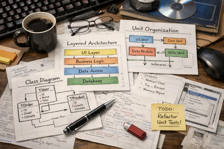 Delphi projesinde katmanlara ayrılmış unit yapısının mantıksal olarak düzenlenmiş görünümü