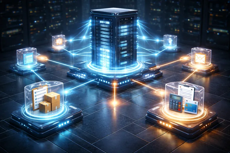 Sipariş, stok ve faturalama servislerinin olaylar üzerinden haberleştiği, kuyruk ve tüketici gruplarıyla kurgulanan akış şeması