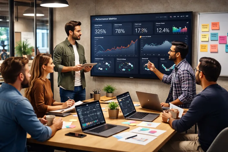 Bir ekip toplantısında geliştiricilerin sorgu metriği panosuna bakarak iyileştirme maddelerini tartışması