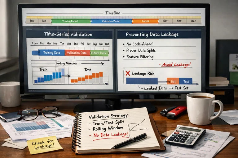 Zaman tabanlı doğrulama şeması, pencere ayrımları ve özellik hesaplama adımlarını gösteren düzen