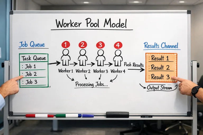 Sınırlı sayıda worker ile işleri sırayla alıp sonuçları ayrı bir kanala yazma yaklaşımı