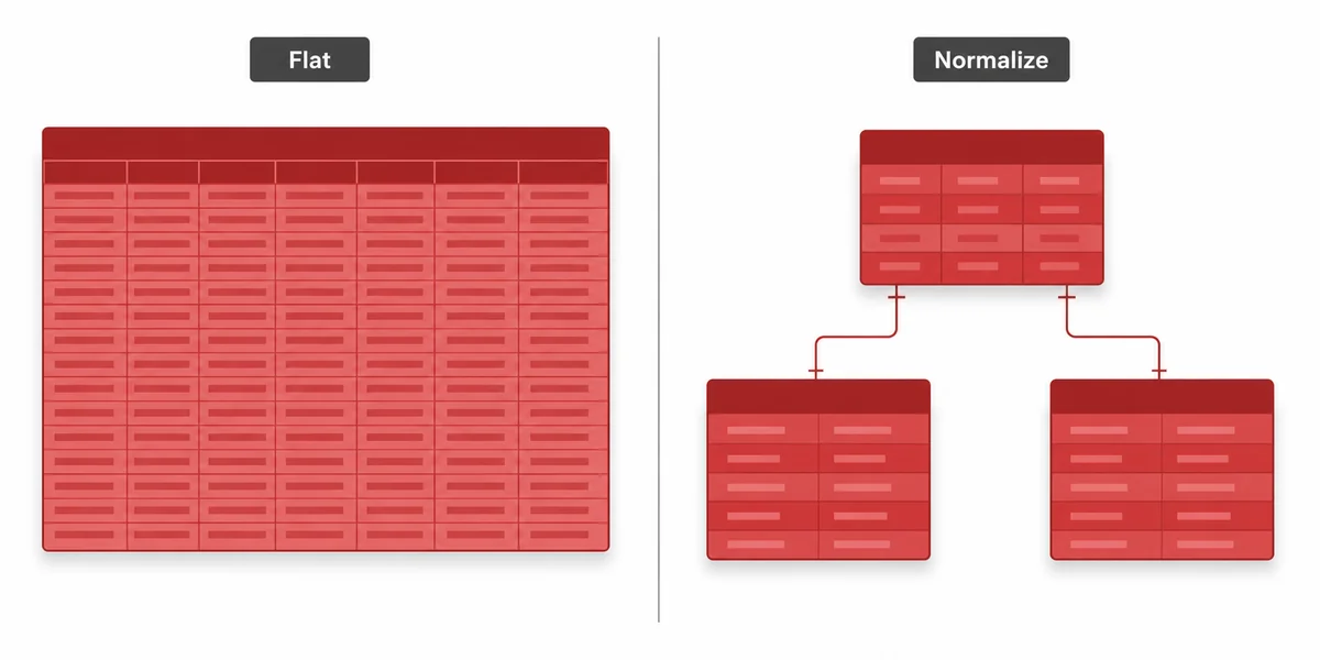 Access Flat ve Normalize Tablo Yapısı Karşılaştırması Access flat tek tablo ile normalize çok tablo yapısının yan yana karşılaştırması