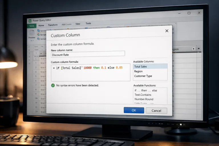 M diliyle özel sütun üretilen ve koşullu dönüşüm uygulanan örnek senaryo