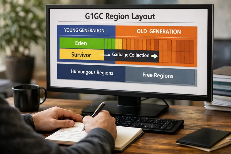 G1 region yapısında young ve old bölgeler; büyük nesnelerin özel alanlarda toplanması ve duraklama etkisi gösteriliyor