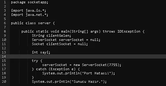 Server Kodları FOTO: Java Socket Programlama