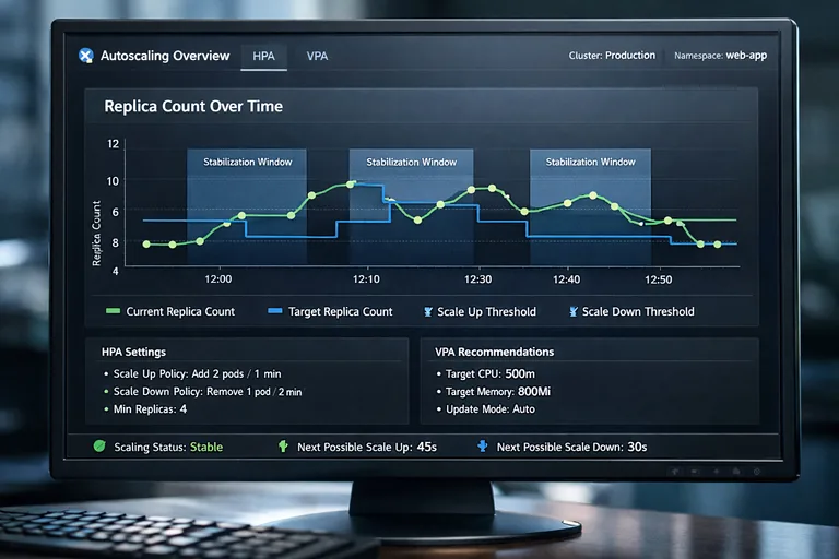 Yük dalgalanmasında stabilizasyon pencereleri ve ölçekleme politikalarının replika kararını nasıl yumuşattığı