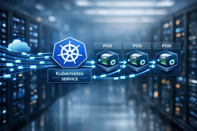 Kubernetes Service yapısında gelen trafiğin Pod kopyalarına dağıtılmasını anlatan akış diyagramı