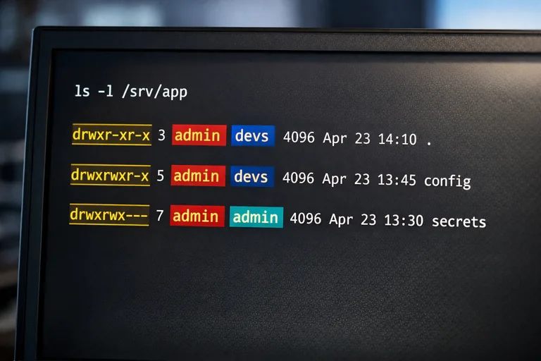 Proje dizininde owner, group ve izin kombinasyonlarını gösteren örnek çıktıların karşılaştırmalı analizi