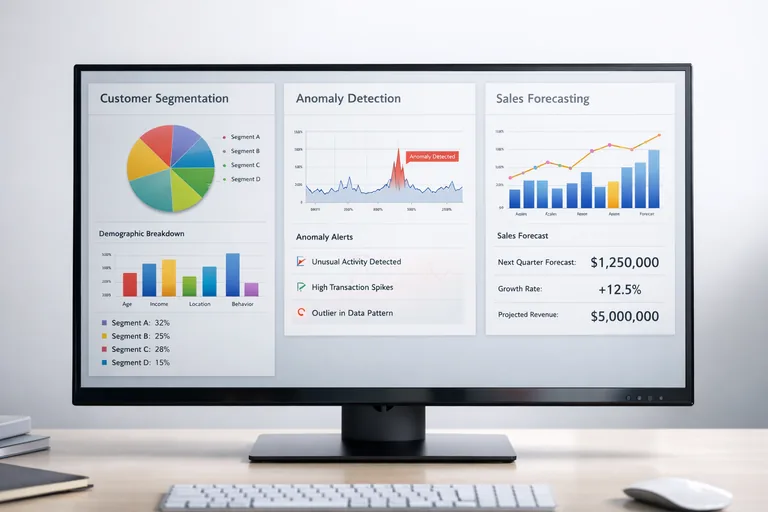 Müşteri segmentasyonu, satış tahmini ve anomali tespiti panellerini inceleyen çok disiplinli ekip