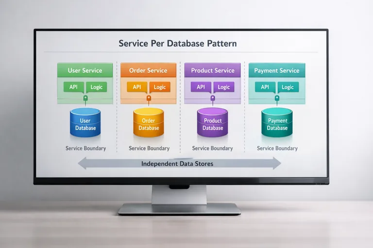 Bir uygulamanın farklı veri tabanlarına sahip bağımsız servislerden oluştuğunu gösteren dağıtık veri mimarisi diyagramı