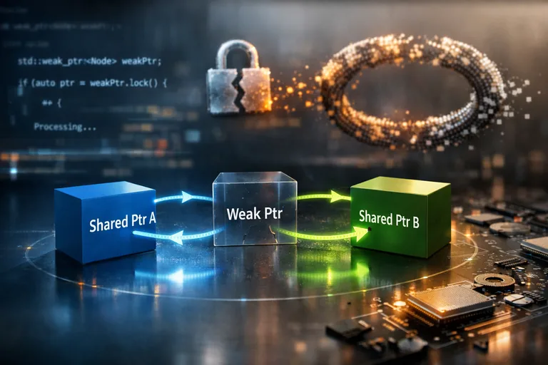 Paylaşımlı C++ nesnelerinde weak_ptr ile döngüsel bağımlılıkların kırılmasını anlatan yapı