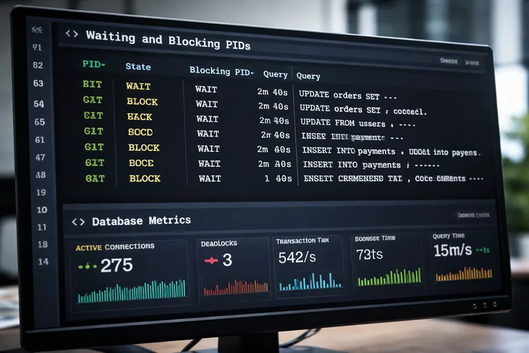 Bekleyen ve bloklayan oturumların PID’leri ile sorgu yaşlarının aynı tabloda incelendiği izleme çıktısı