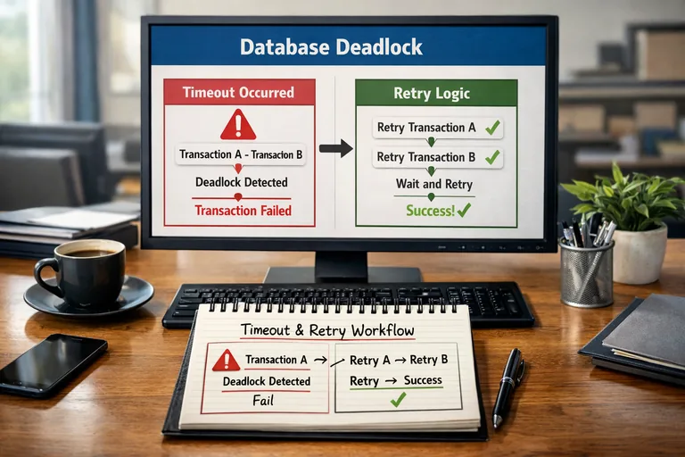 Lock timeout ve bekleyen sorguların uygulama tarafında kontrollü retry ile yönetildiği bir işlem akışı diyagramı