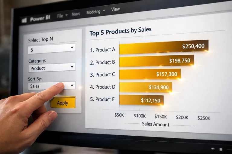 Top-N sıralama ve filtre seçimleriyle birlikte ürün listesinin dinamik değişimini gösteren örnek rapor düzeni