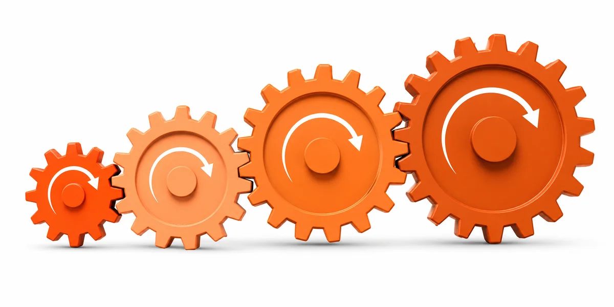 Tek geliştirici çoğaltıcı dişli mekanizması çarpan etkisi Tek küçük giriş dişlisinin üç büyük çıkış dişlisini çevirdiği programcılık ekonomik çarpan etkisi metaforu