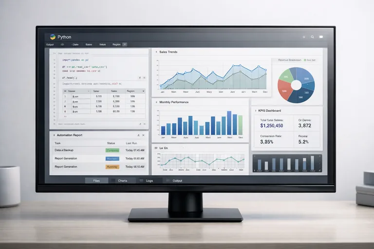 Veri setleri üzerinde çalışan analistin Python notebook ekranı ve performans grafikleriyle desteklenen çalışma akışı