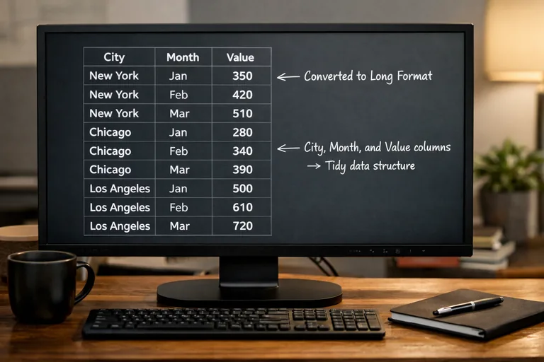Uzun veri formatıyla şehir-ay gözlemleri Şehir ve ay kırılımında verinin uzun forma çevrilip tek satırda gözlem mantığıyla düzenlenmesi
