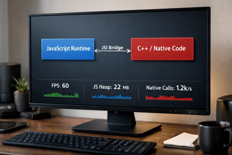 JS çalışma zamanı ile C++ katmanı arasında doğrudan fonksiyon çağrısı yapan mimarinin katmanlı tasviri