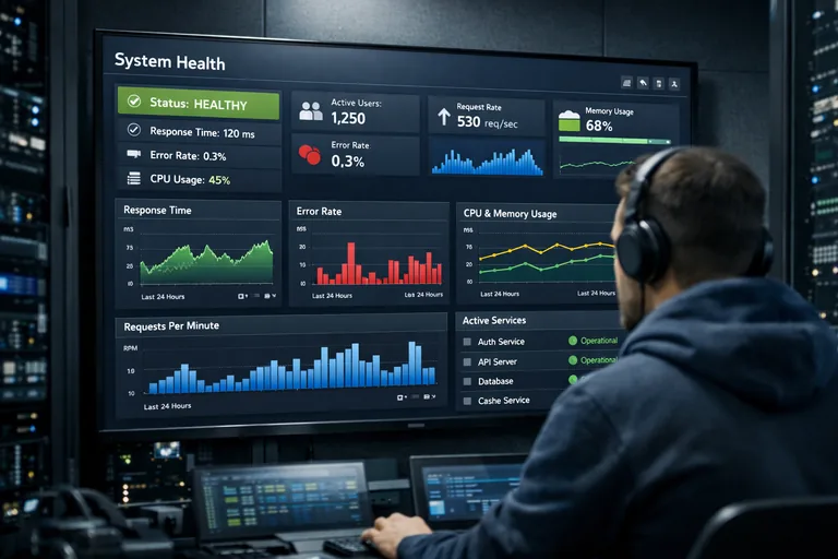 Health ve metrics uçlarının izleme paneline yansımasıyla servis durumunun ve performans göstergelerinin takip edilmesi
