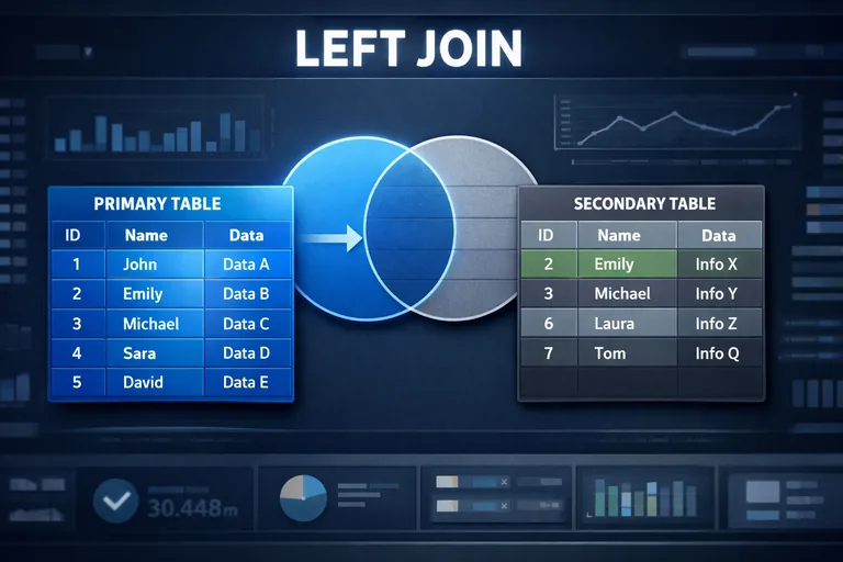 Sol tablodaki tüm kayıtların korunup sağ tablodaki eşleşmelerin eklenmesini gösteren sorgu sonucu yapısı