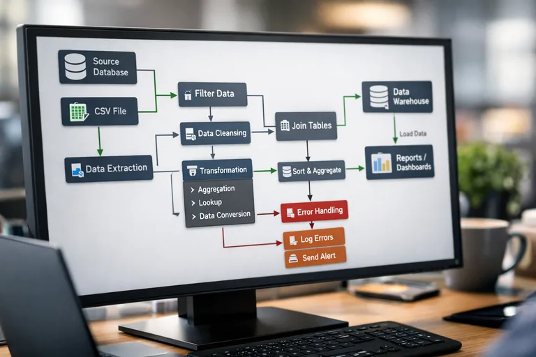 Data Flow hattında kaynak okuma, dönüşüm adımları ve hedef yazma süreçlerinin performans odaklı sıralanması yaklaşımı