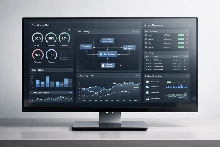 Veri kalite kontrolleri, erişim kuralları ve analiz katmanları merkezi panel üzerinde birlikte yönetiliyor