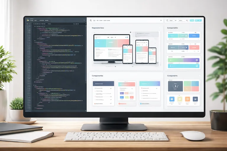Kod editöründe düzenli frontend bileşenleri, responsive yapı ve semantik HTML katmanları birlikte geliştiriliyor